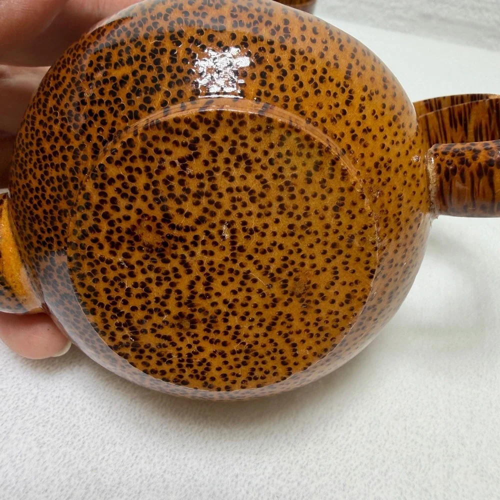 VTG Doll House Coconut Shell Tea Set Teapot 6 Cups Serving Tray Kids Playhouse